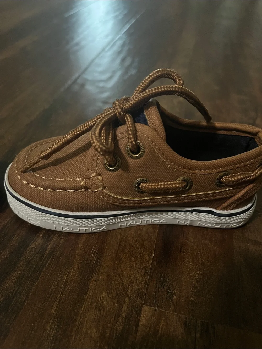 Nautica Kids Brown Canvas Moccasins with White Trim